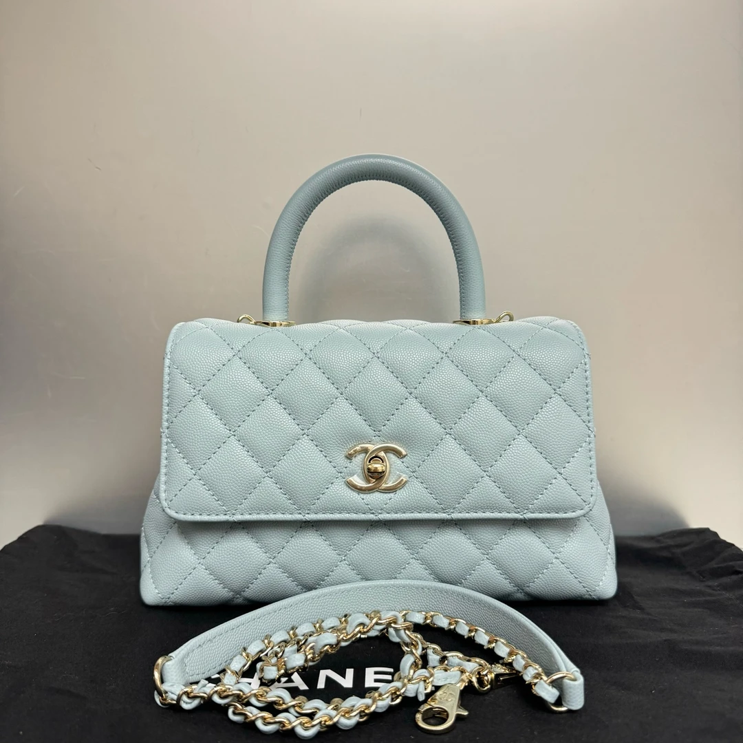 99新 DIOR/迪奥 香奈儿cocohandle小号淡蓝色 99新