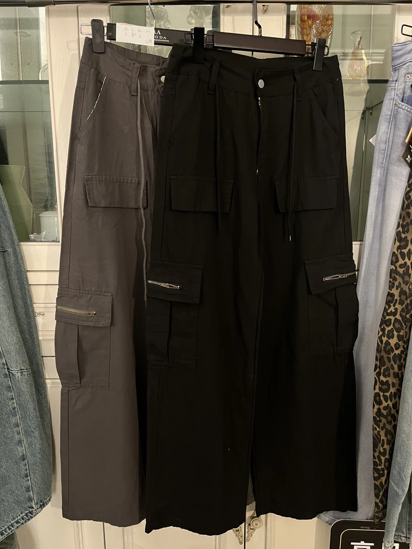 断码清工装直筒裤黑色深灰色（中高腰显瘦时尚设计师款）