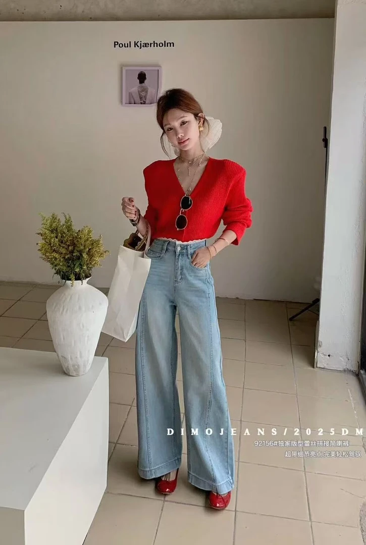 【92156】dimo 家无弹筒喇裤 时髦个性蕾丝拼接