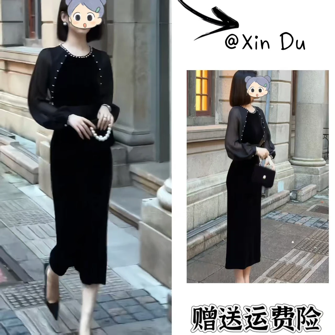 2025秋季新款时尚显瘦气质女士网红洋气连衣裙百搭款D22131