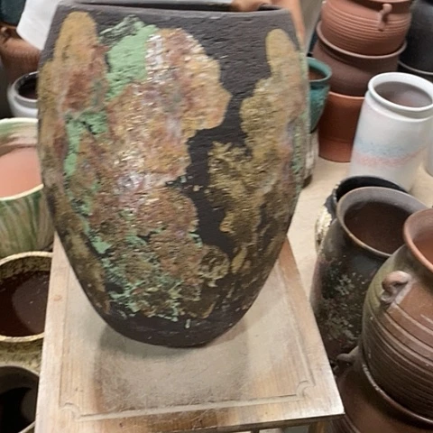 紫砂花盆口20高度31黑姹烧裂瑕疵