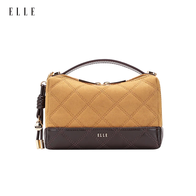 ELLE25年新款【琥珀流光】百搭时尚复古设计师爆款菱格饭盒斜挎包