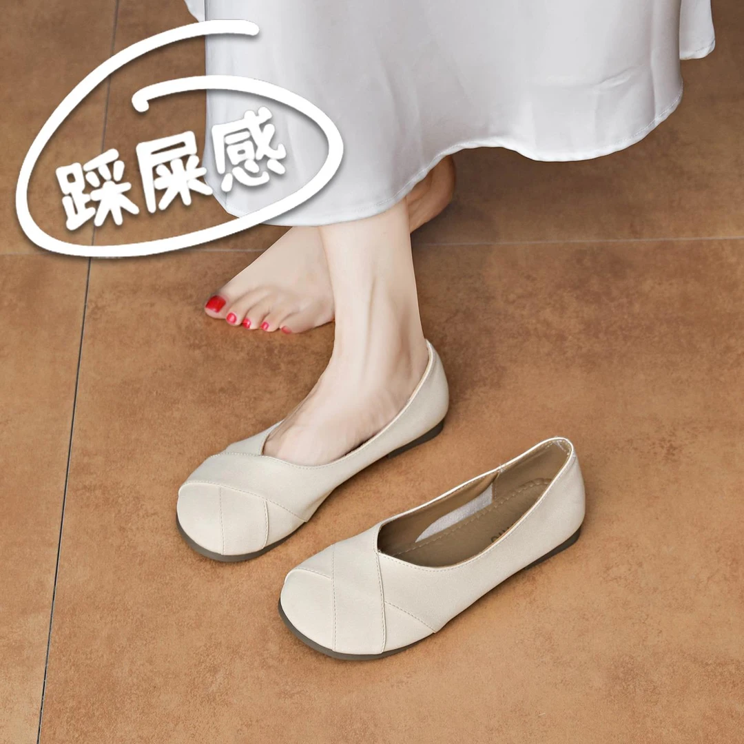 流行平底单鞋女士2025新款夏季软底奶奶鞋一脚蹬豆豆鞋气质配裙子