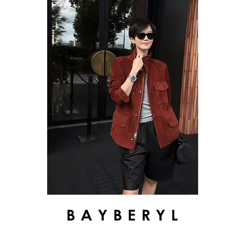 BAYBERYL老贝1P陶土色多口袋连帽老钱25秋工装皮衣PY5G2222-8/16