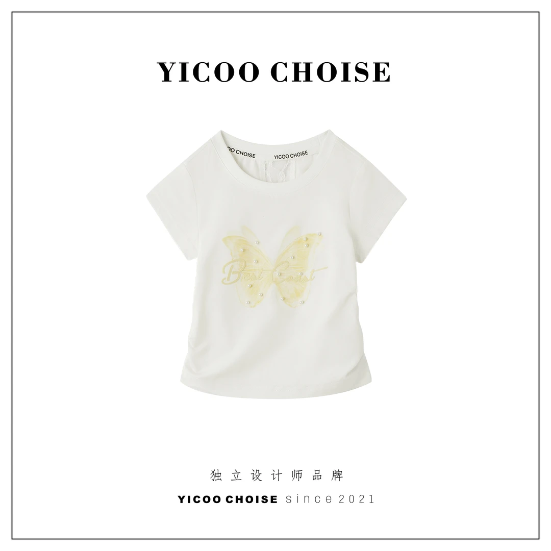 （在仓）YICOO【破茧成蝶】 小众设计师蕾丝拼接T恤YC256073时尚女童