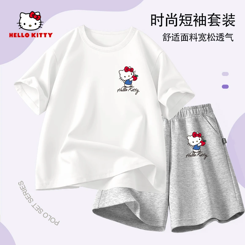 Hello Kitty女童夏装套装2025新款童装纯棉短袖短裤儿童运动衣服
