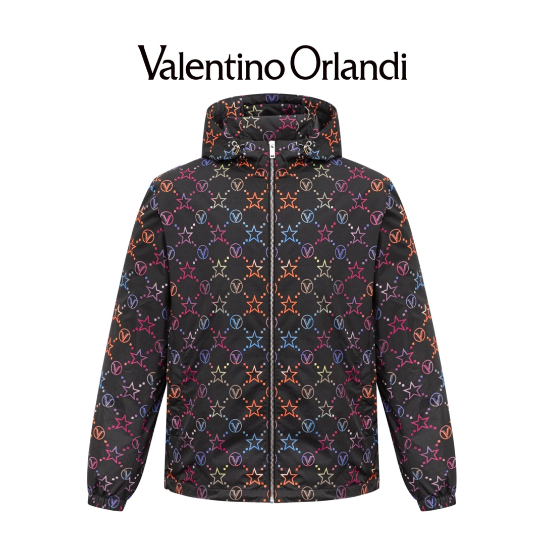 Valentino orlandi男士秋冬B版时尚百搭满印老花logo连帽棉服