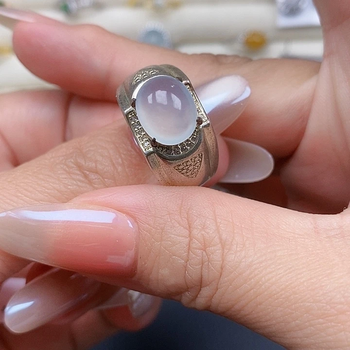 翡翠足银镶嵌戒指缅甸翡翠