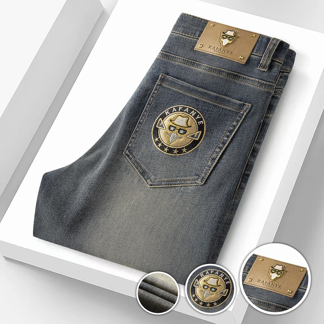 秋冬新款潮牌百搭厚款弹力直筒水洗修身时尚欧货高端牛仔裤