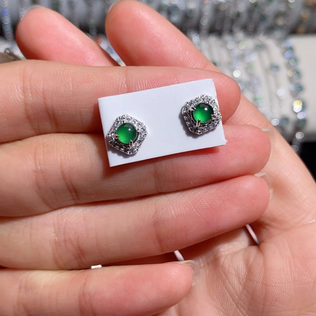 翡翠银S925镶嵌耳饰4.4尺寸