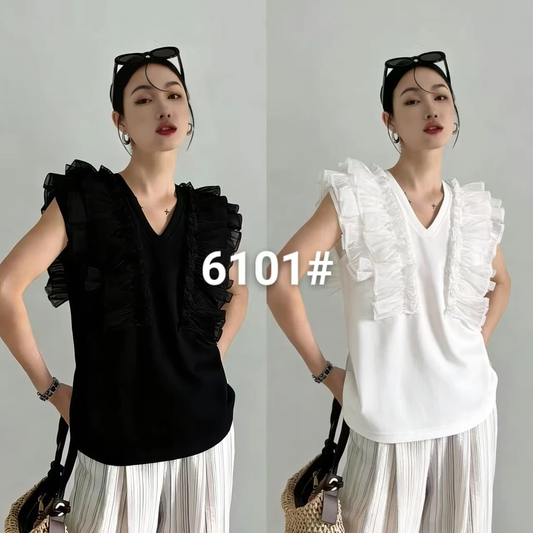 ZOZO-6101-879夏季女装新款V领荷叶花边上衣