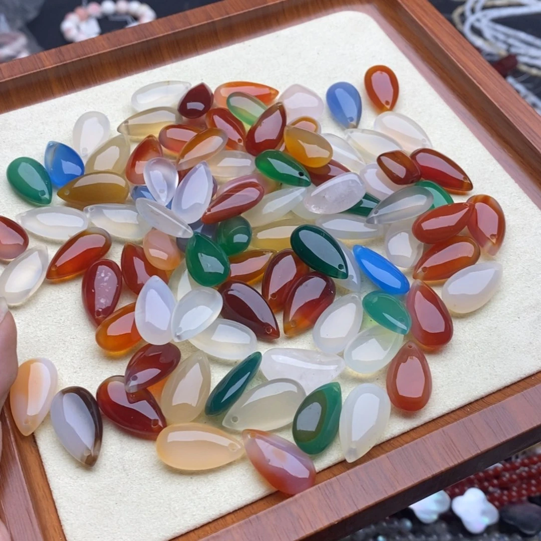 玛瑙/玉髓未镶嵌珠宝半成品四个装纯天然玛瑙水滴吊坠11×21mm