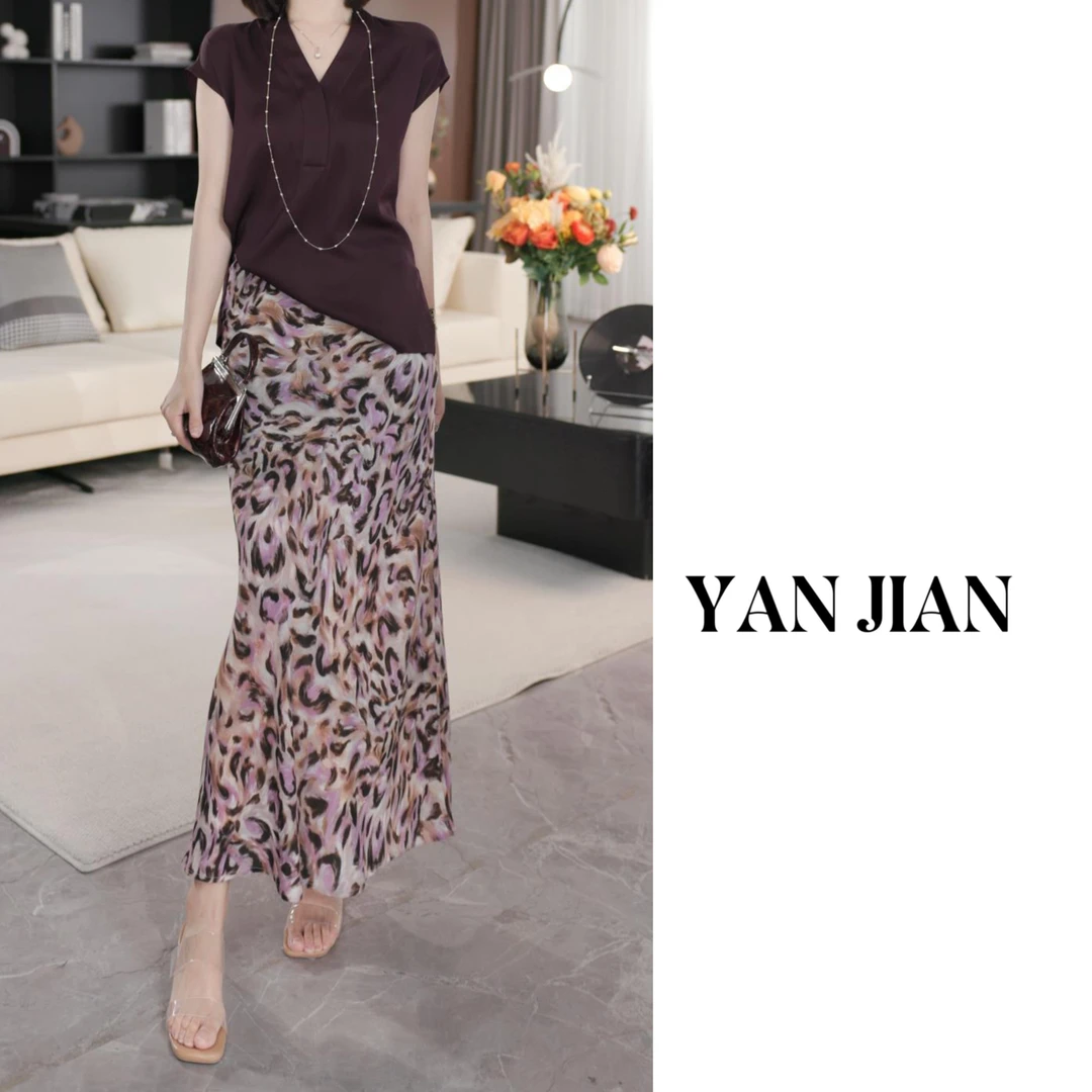 YAN JIAN【紫花序】天丝人丝桑蚕丝定制晕染混纺斜裁鱼尾半裙