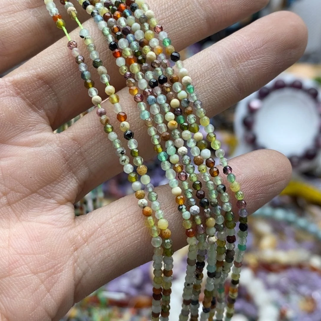 玛瑙/玉髓未镶嵌珠宝半成品两条2mm天然石切面圆珠A58