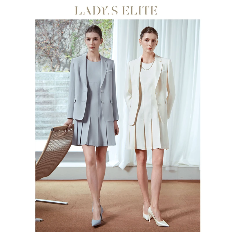 LadySElite【学院π】醋酸西服25年轻柔白/冰晶蓝欧若风女外套裙子
