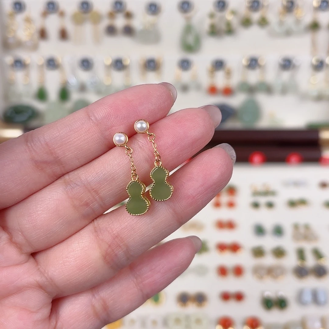 银S925镶嵌和田玉耳饰