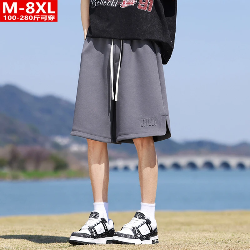 夏季潮流港风男装纯色百搭五分中裤胖大码加肥宽松运动休闲短裤衩