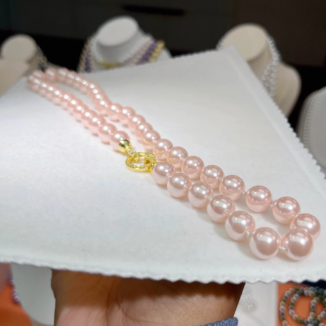 【专属】尊海三件套樱花粉转盘扣10mm妈妈链时尚项链