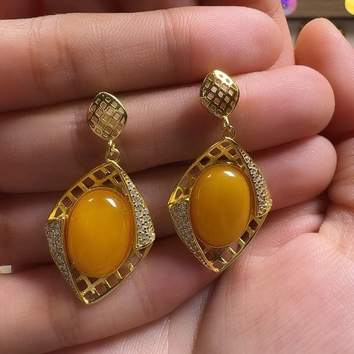 蜜蜡银S925镶嵌耳饰耳坠