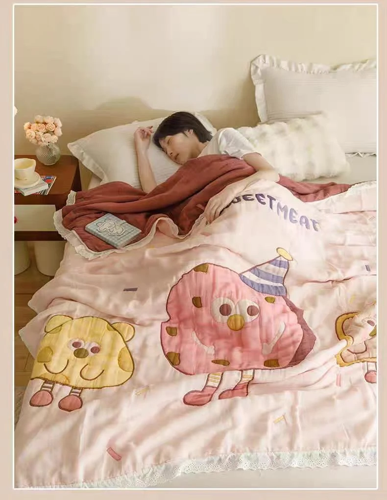 【曲奇饼干】120*150cm全棉A类细纱布韩系花边泡芙被柔软亲肤