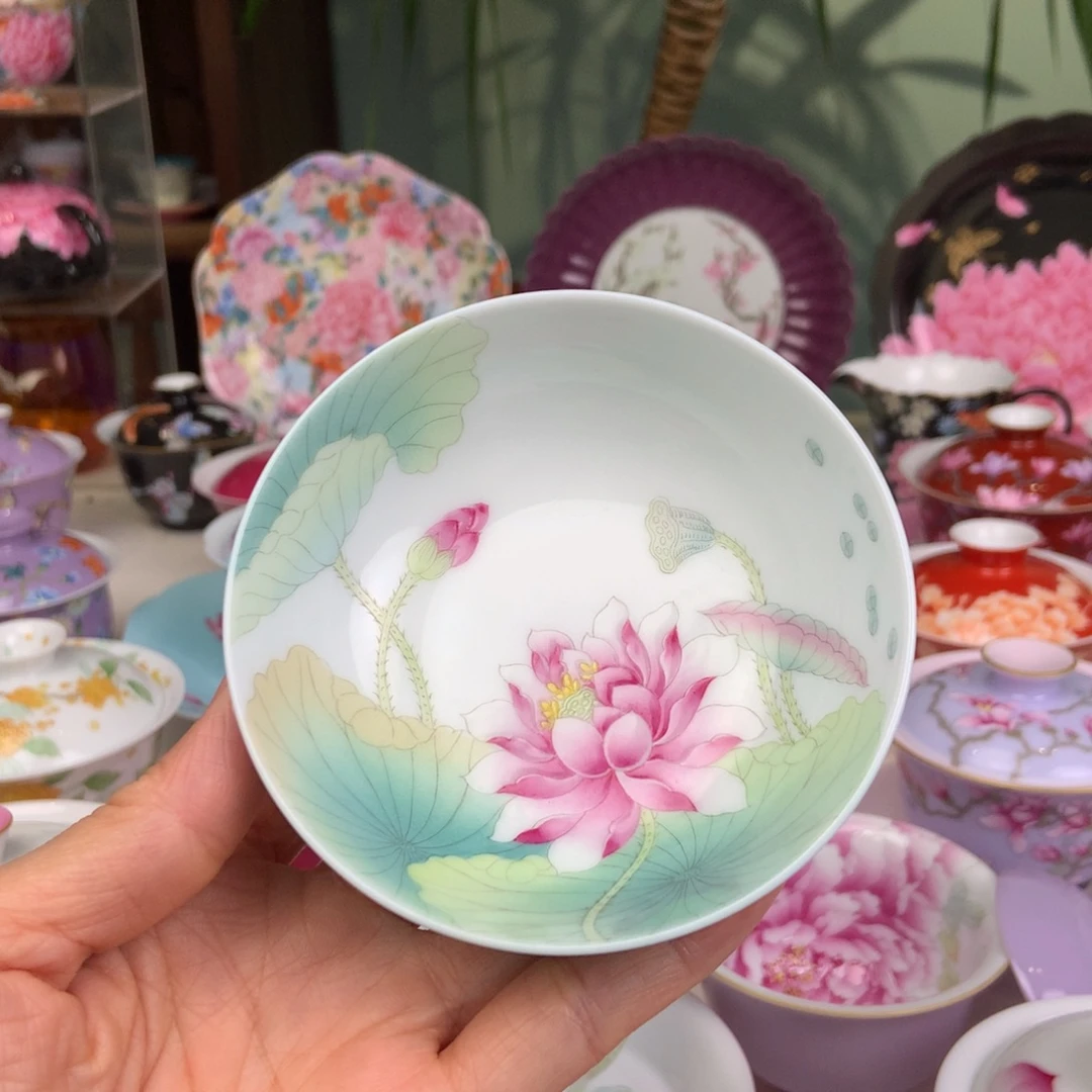 陶天空蓝荷花主人杯