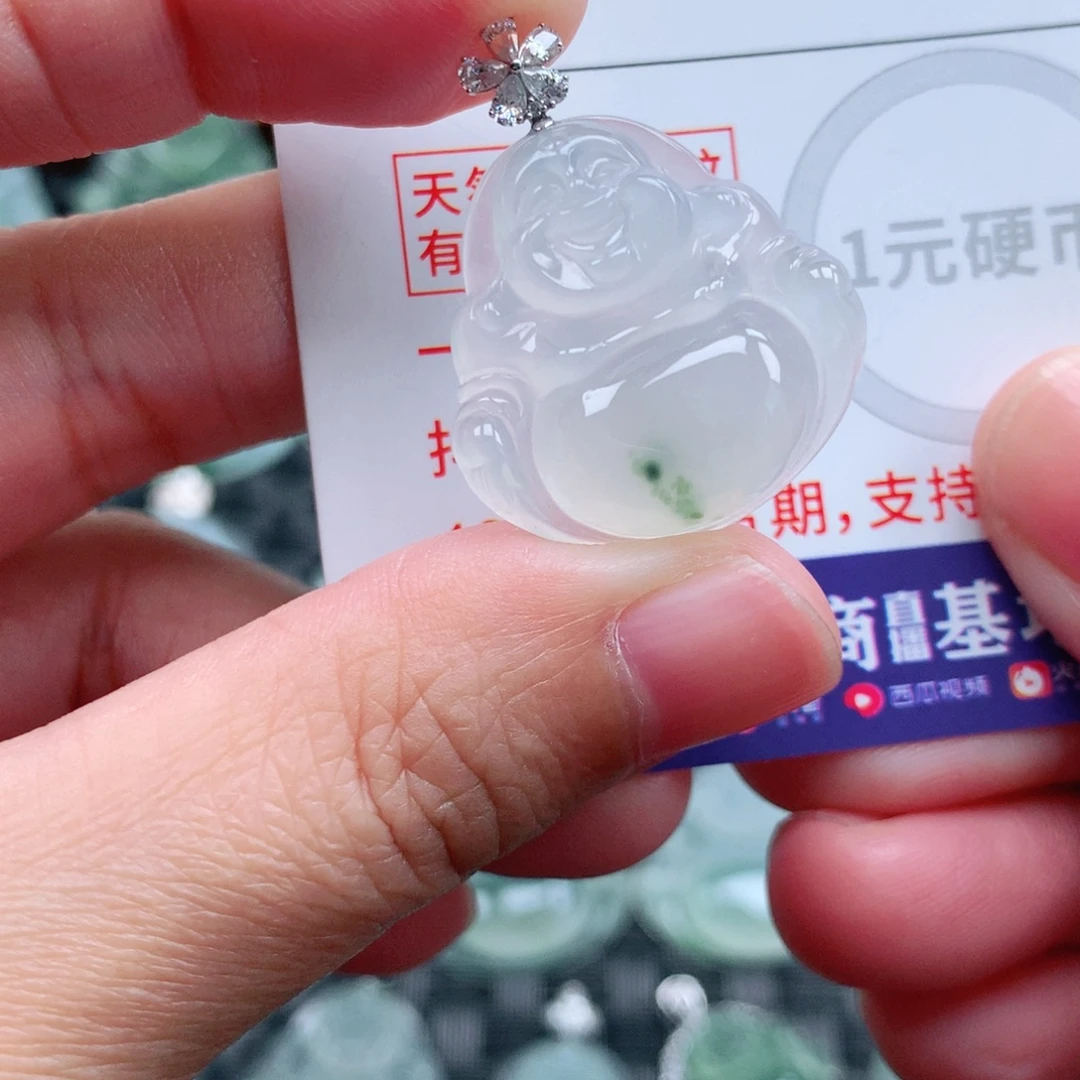 翡翠18K金镶嵌吊坠(不含链)一刀切佛公