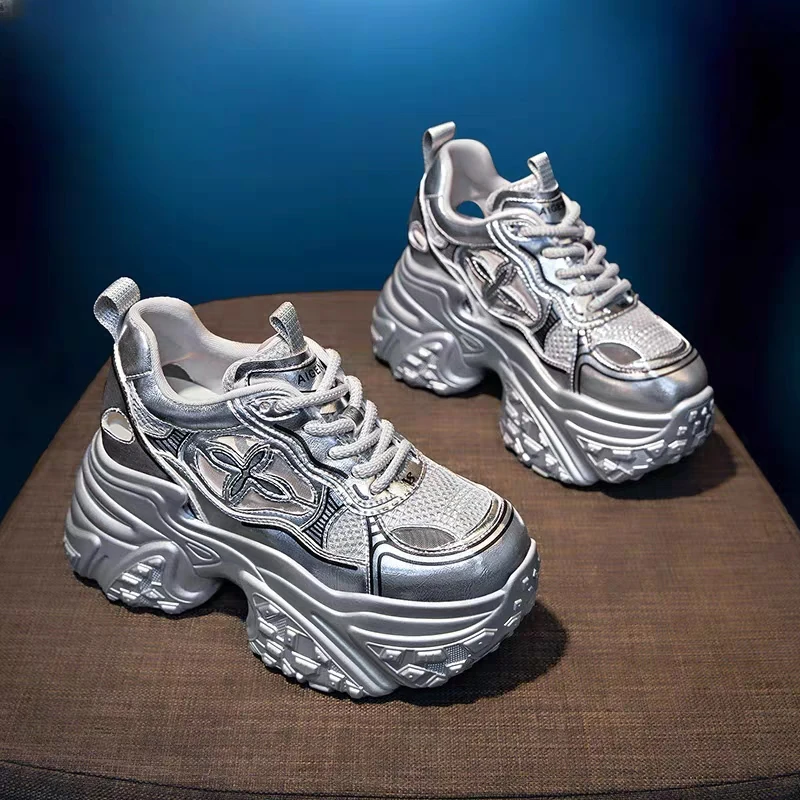 老爹鞋女2025春新款镂空网面运动凉鞋小个子9公分厚底内增高女鞋