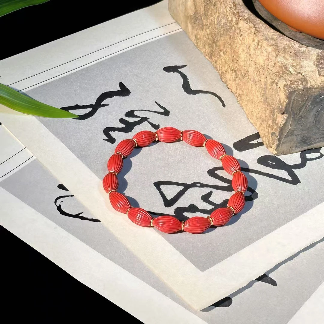 含辰砂工艺品天然辰砂橄榄形朱砂转运珠手链手串