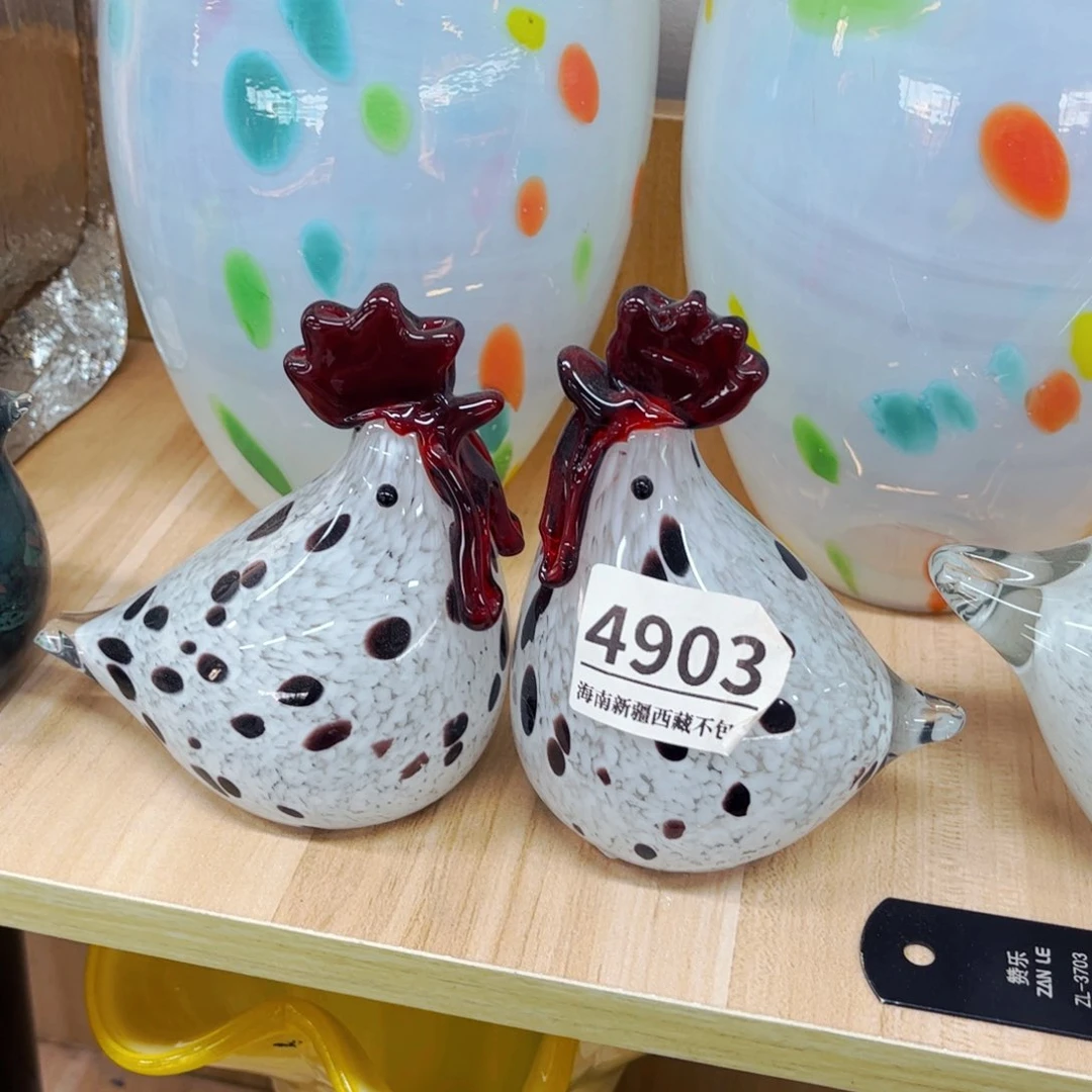 4904胖花鸡一对 家悦琉璃花瓶摆件