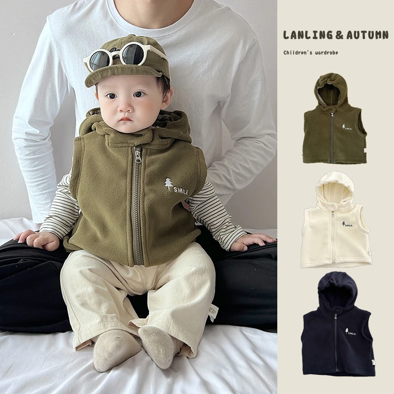 男童春秋装韩版连帽外套男宝宝宽松无袖上衣婴幼儿-T25Q32