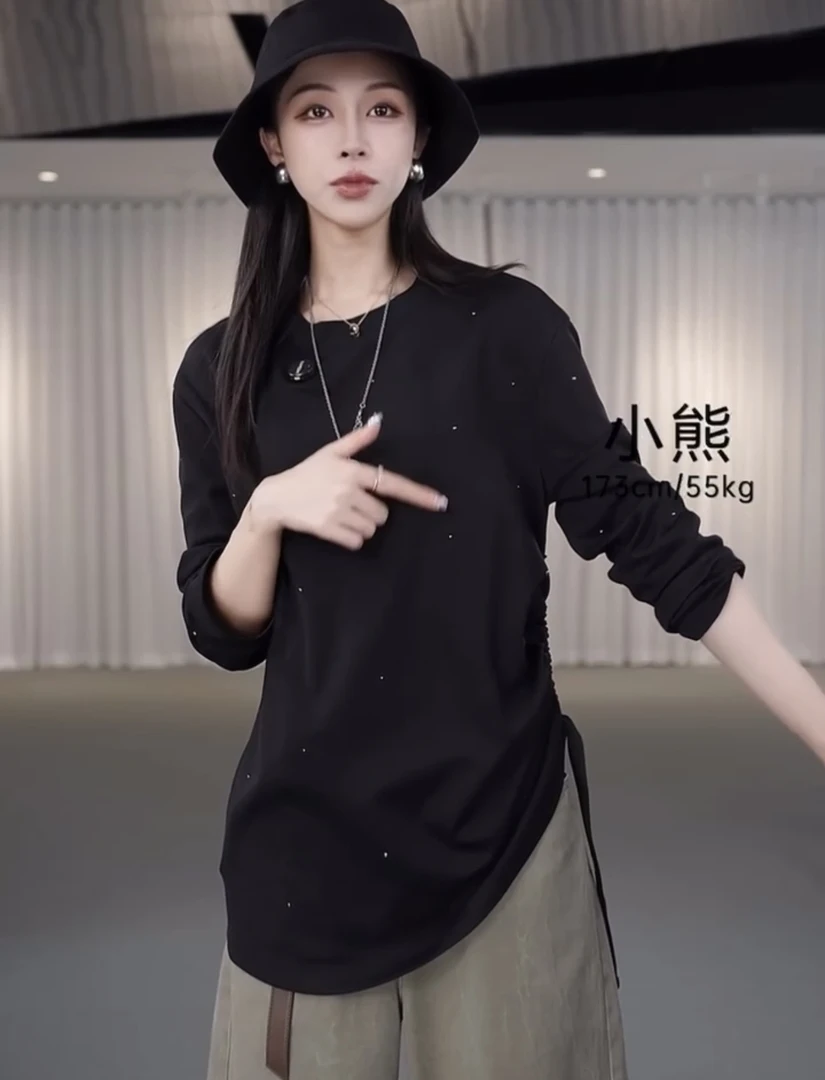 商场同款新款早秋黑色宽松纯色圆领卫衣530100-4252211