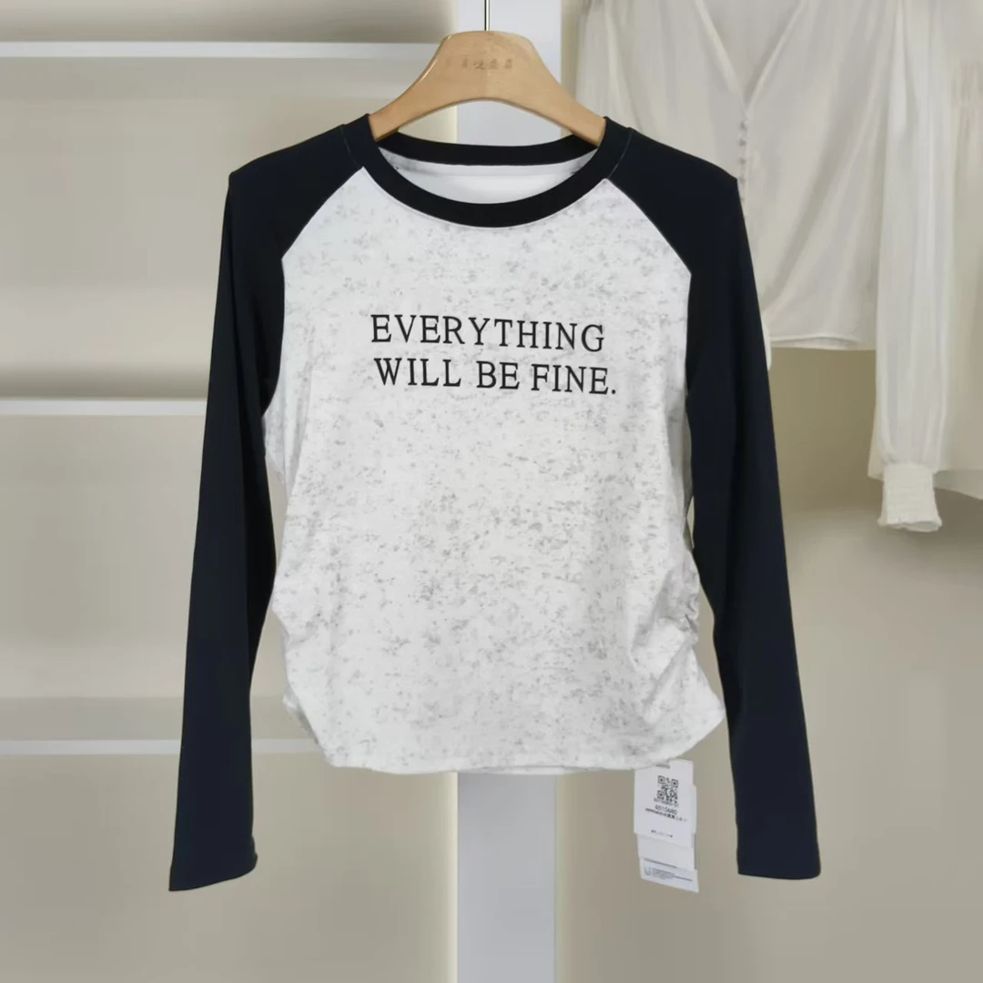 麦迪尚品【夕Y】50909583 春季时尚简约拼接长袖T恤衫品牌女装