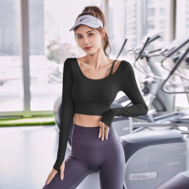 【40号】J31011Y瑜伽服女带胸垫运动健身长袖显瘦修身新款LJ