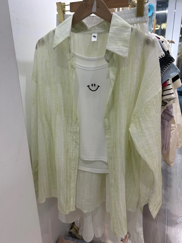 条纹防晒衬衫女春夏2025新款韩系宽松慵懒风薄款开衫外套上衣