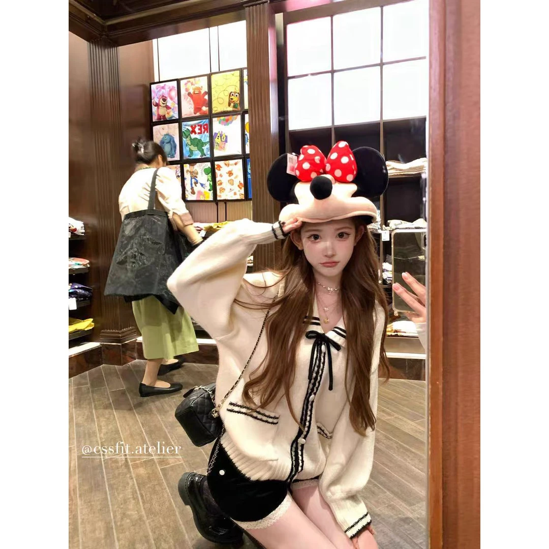 迟伞伞2 灯塔回声 fp海军风oversized系带翻领针织开衫毛衣7570可