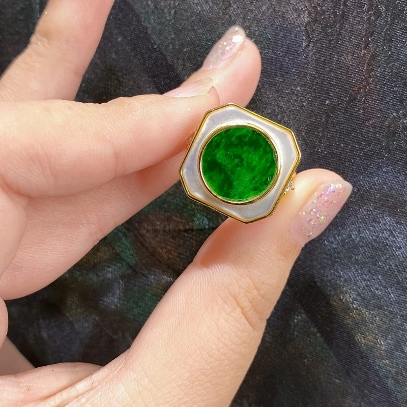 【闪购商品】翡翠戒指银S925镀金镶嵌戒指