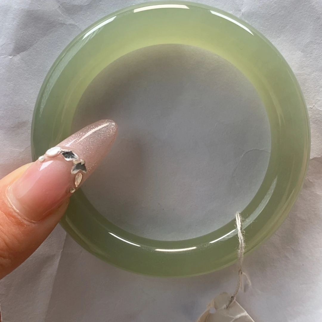 和田玉手镯未镶嵌冰晴绿圆条55