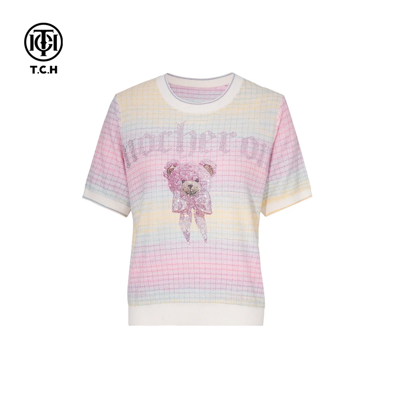 TCH烫钻工艺时尚百搭新潮流淑女针织衫女T75A09E5135轻奢tch