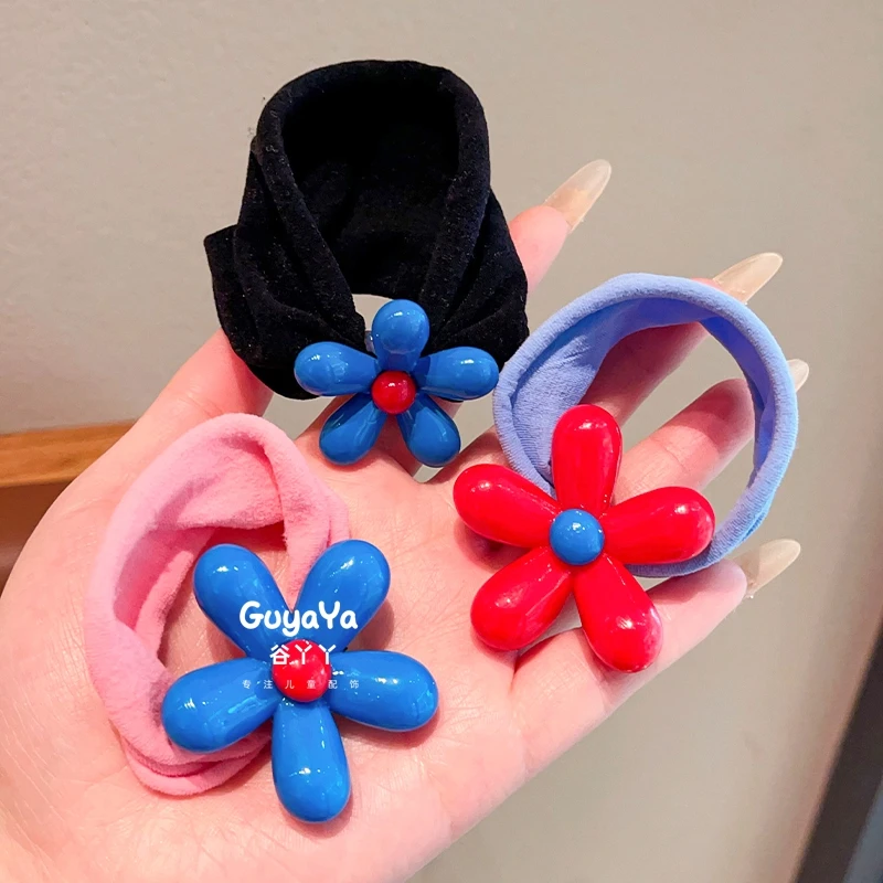 儿童撞色花朵发绳高弹力不伤发毛巾圈女童发饰发绳扎头发皮筋头饰