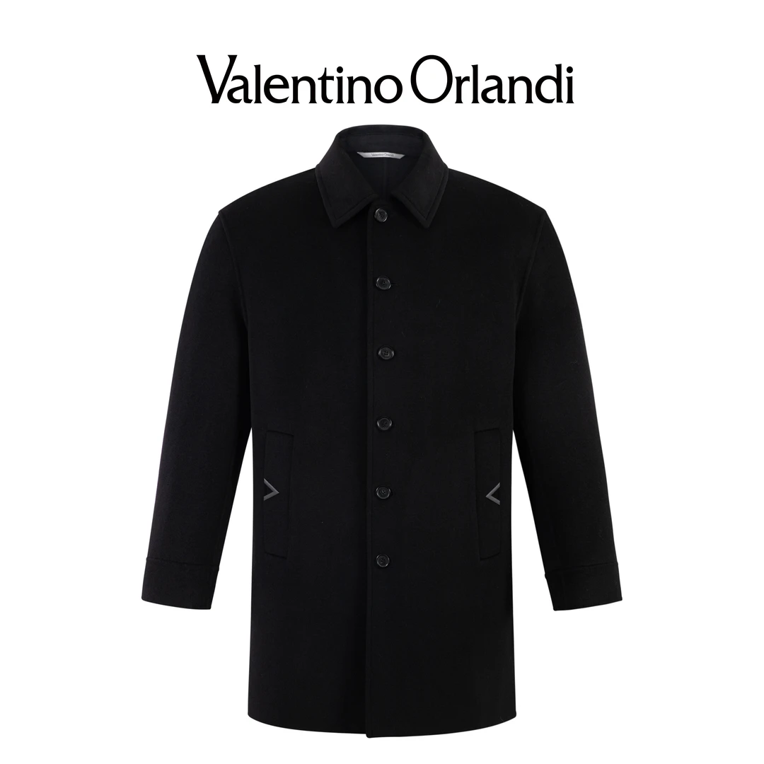 Valentino orlandi男士秋冬B版简约商务金属V标绵羊毛毛呢外套