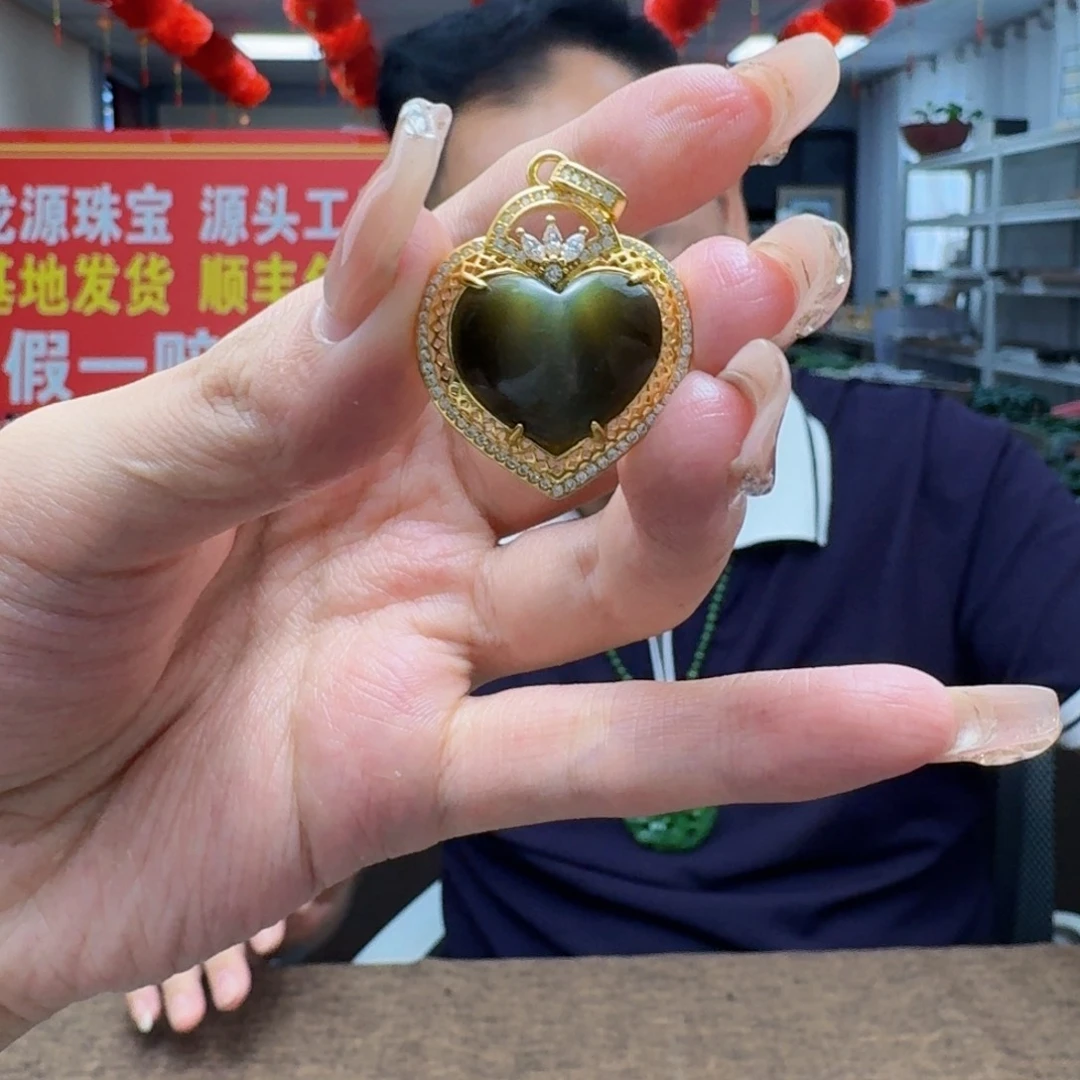 和田玉银S925镶嵌吊坠(不含链)1