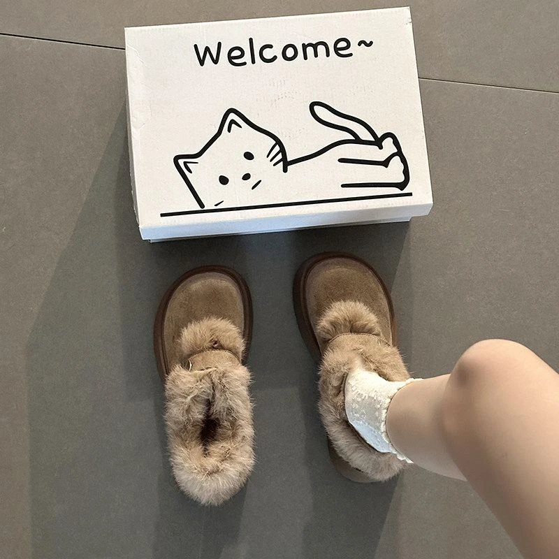 百搭保暖厚底增高加绒勃肯鞋女2025年冬季雪地靴毛毛鞋小个子棉鞋