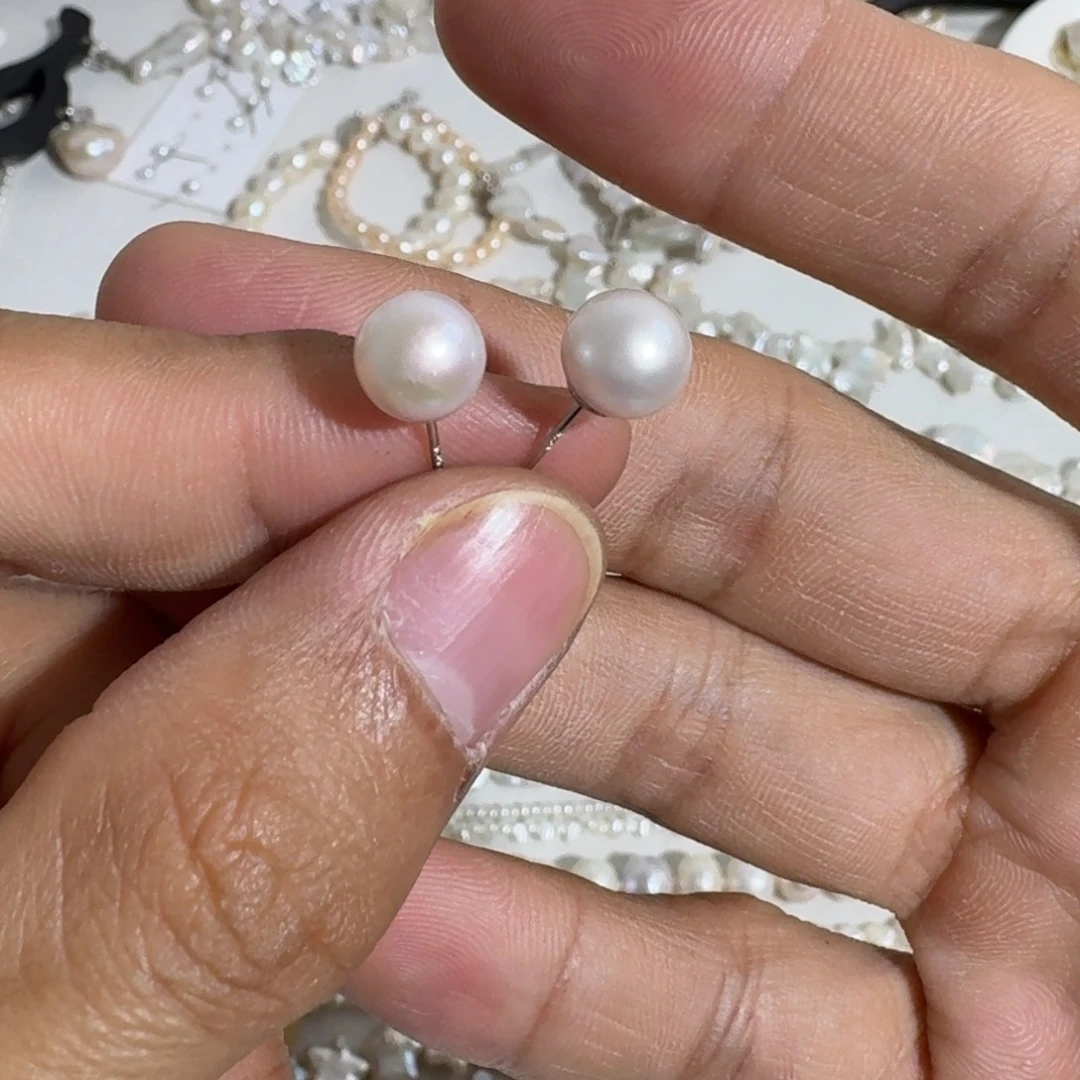 银S925镶嵌淡水珍珠耳饰