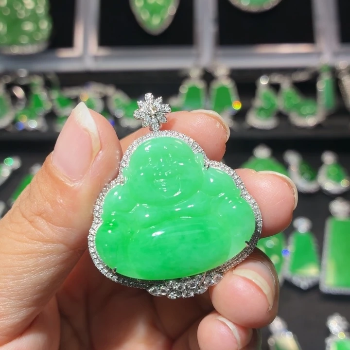 翡翠18K金镶嵌吊坠(不含链)翡翠