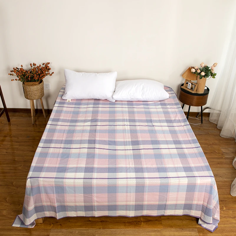 天竺良品水洗棉床单浮翠系列格子布床春秋季夏天双面单人LYT0005