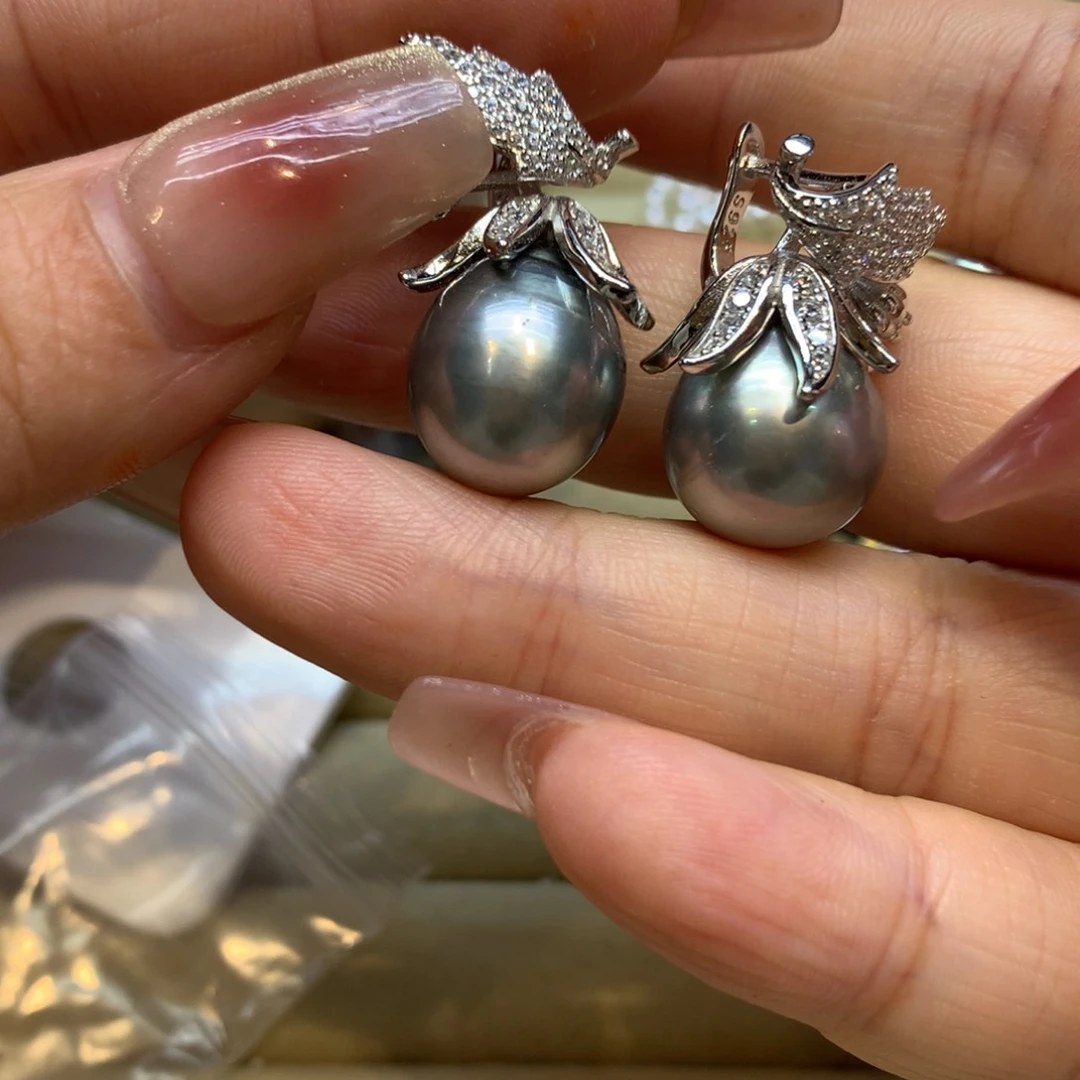 银S925镶嵌耳饰海水珍珠