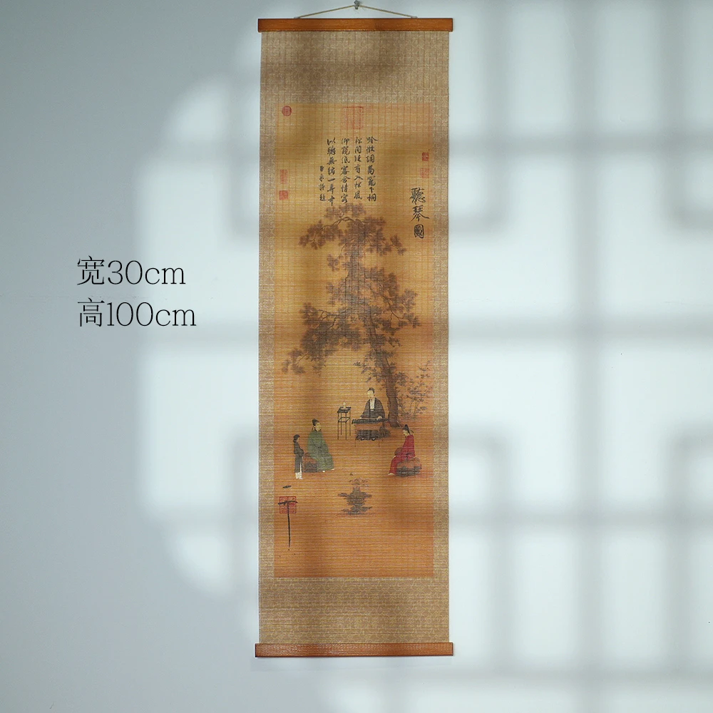 【葫芦听琴图】双面挂画客厅画玄关卷轴竹丝画家用