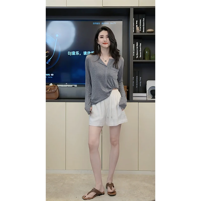 小乖逃X意难平 单口袋 黑灰色T恤 净色 C091