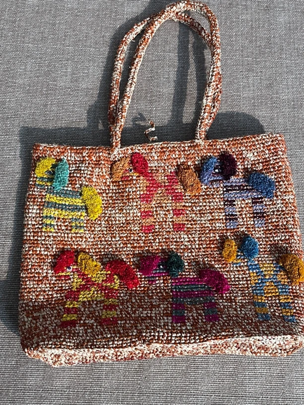 非洲马达加斯加进口拉菲草手工编织托特包手拿包卡通可爱