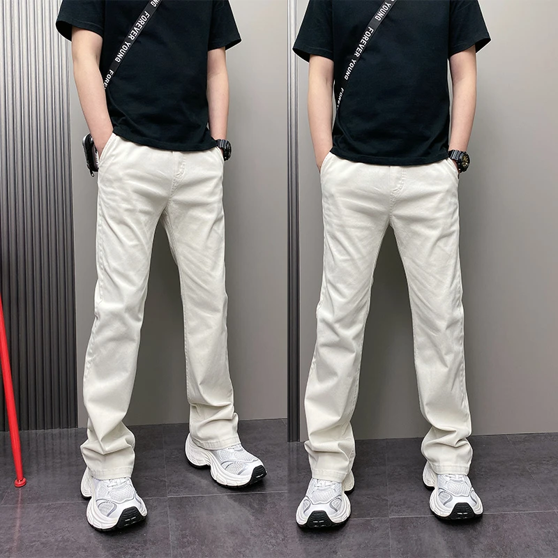 2025年秋冬加绒青年宽松百搭简约直筒长裤潮流痞帅微喇牛仔裤男士